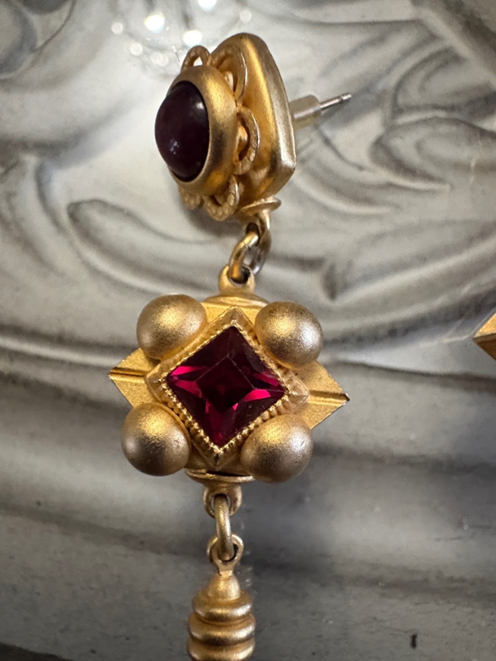 Vintage Natasha Stambouli Gold Tone Dangle Earrings with Stones - Picture 4 of 5